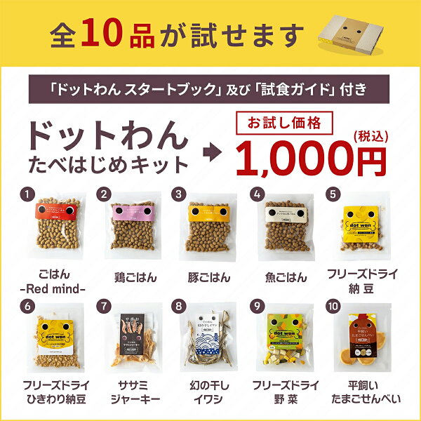 ドッグフード お試し 無添加 国産 おすすめ シニア 1,000円ポッキリ 送料無料 ドットわん たべはじめキット 10点セット ドッグフード ドライフード フリーズドライ ごはん おやつ プレゼント 全犬種対応